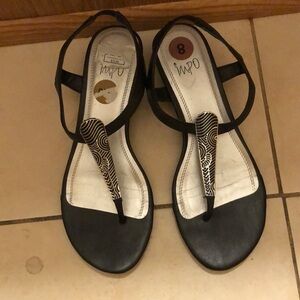 Impo Black Sandals with Gold Accents